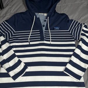 Vintage L.L. Bean Women’s Striped 1/4 Button Up Hooded Sweater